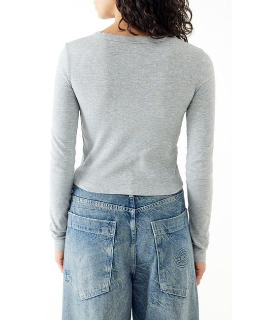 BDG Blue Button-Up Long Sleeve Rib Top