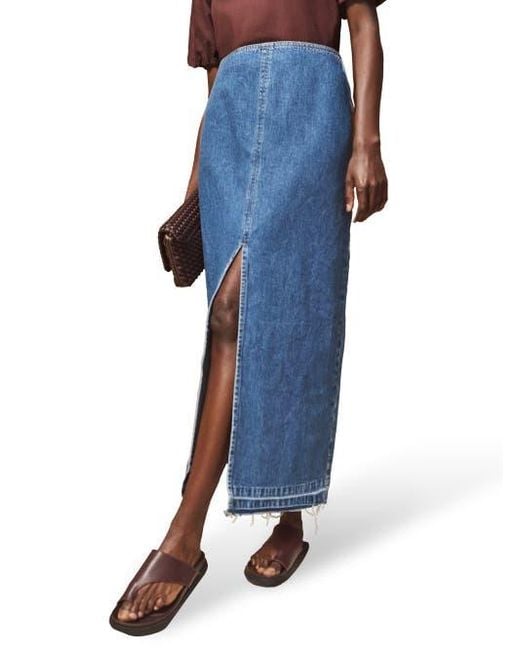 Ro&zo Blue Denim Split Front Maxi Skirt
