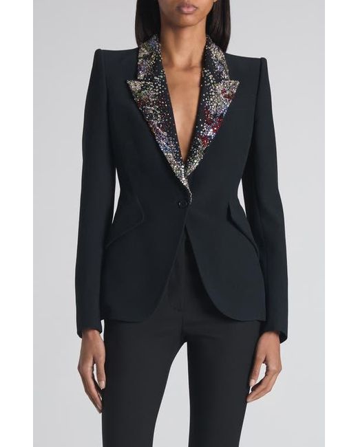 Alexander McQueen Black Embellished Lapels Crepe Blazer