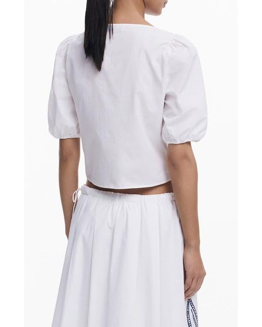 Desigual White Embroidered Tie Front Top