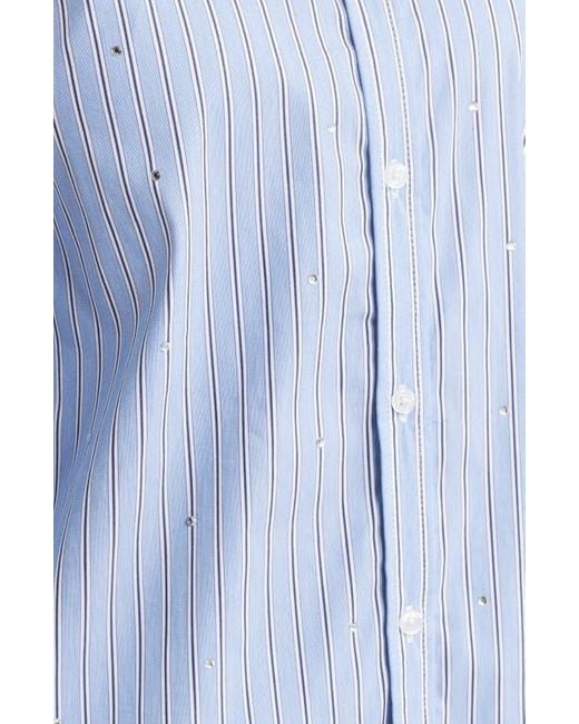 Beach Lunch Lounge Blue Lynden Embellished Stripe Cotton Blend Button-Up Shirt