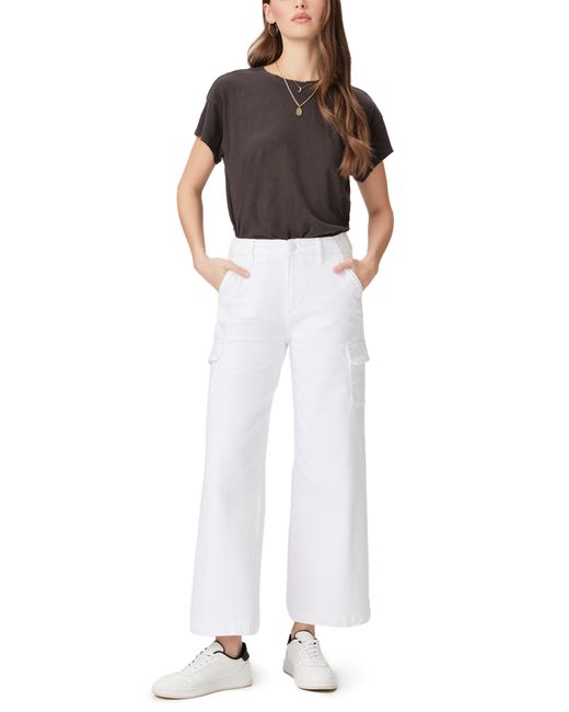 PAIGE White Carly High Waist Ankle Wide Leg Cargo Pants