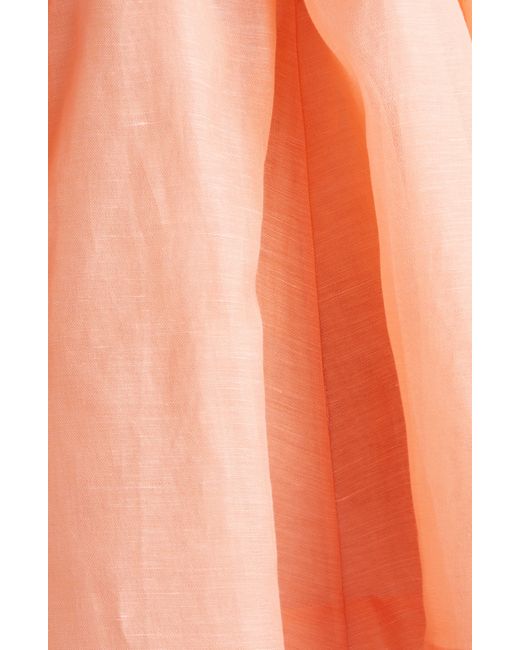 Zimmermann Orange Natura Floral Appliqué Strapless Linen & Silk Minidress