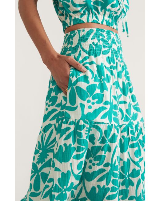 Marine Layer Green Corinne Floral Double Cloth Maxi Skirt