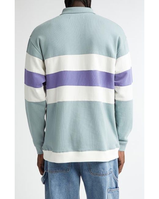 Noon Goons Blue Laid Back Colorblock Long Sleeve Cotton Fleece Zip Polo for men