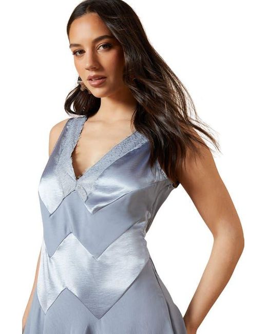 Oasis Blue V-Neck Mesh Asymmetric Midi Dress