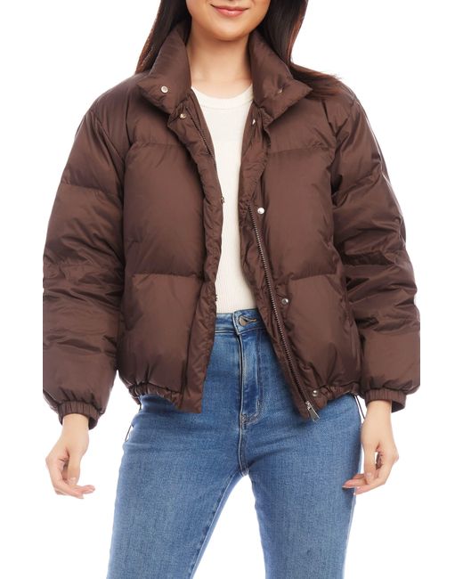 Karen Kane Nylon Puffer Jacket in Brown Lyst