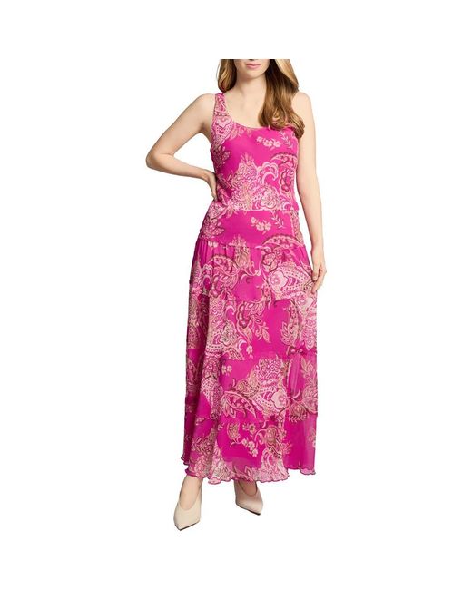 Jones New York Pink Paisley Print Sleeveless Chiffon Maxi Dress