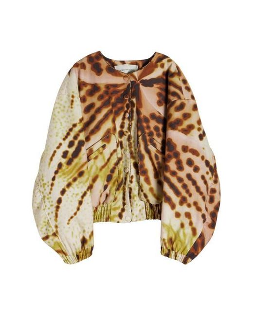 Dries Van Noten Green Vadon Leopard Orchid Print Cotton Bomber Jacket
