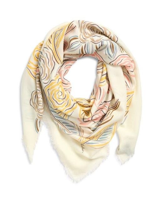Echo Metallic Gestural Rose Print Square Scarf