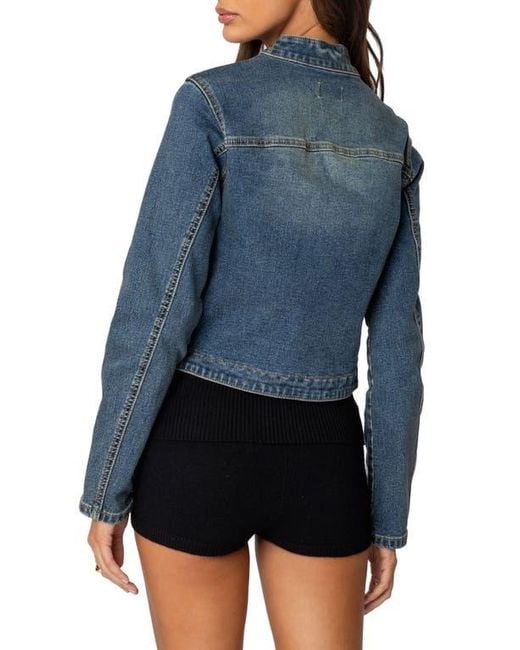 Edikted Blue Double Buckle Strap Denim Jacket