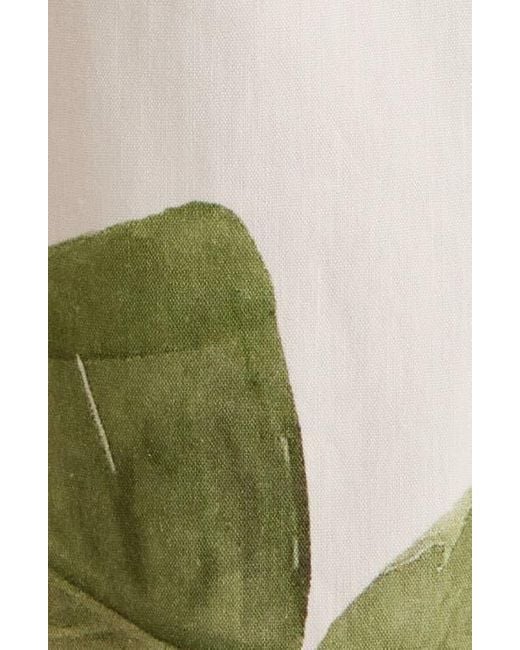 Alice + Olivia Green Dylan Placed Palm Leaf Print Wide Leg Linen Blend Pants