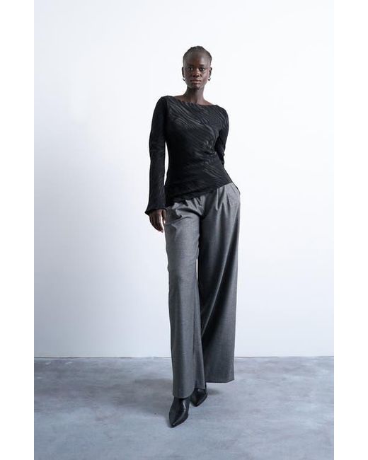 TOPSHOP Black Slash Neck Long Sleeve Top