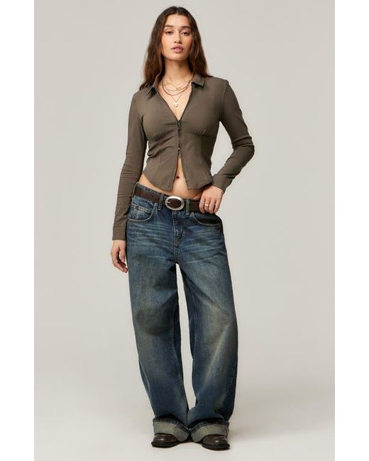 BDG Gray Hailey Zip-Up Shirt