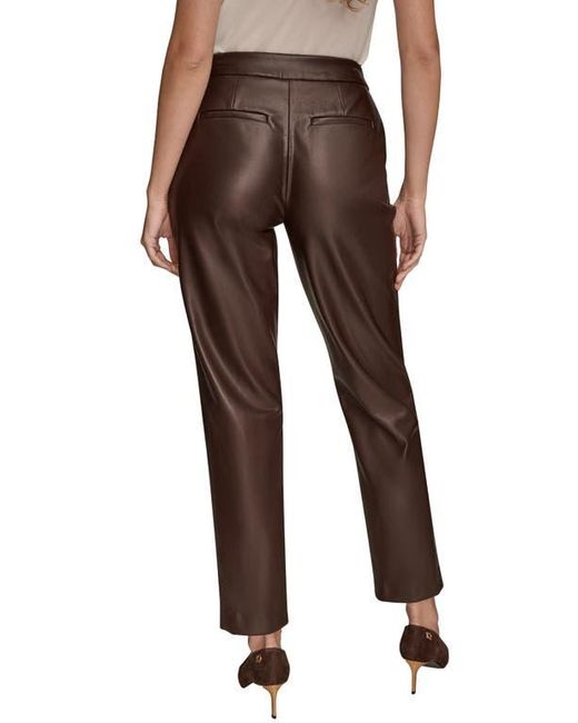 Donna Karan Brown Faux Leather Ankle Slim Fit Pants