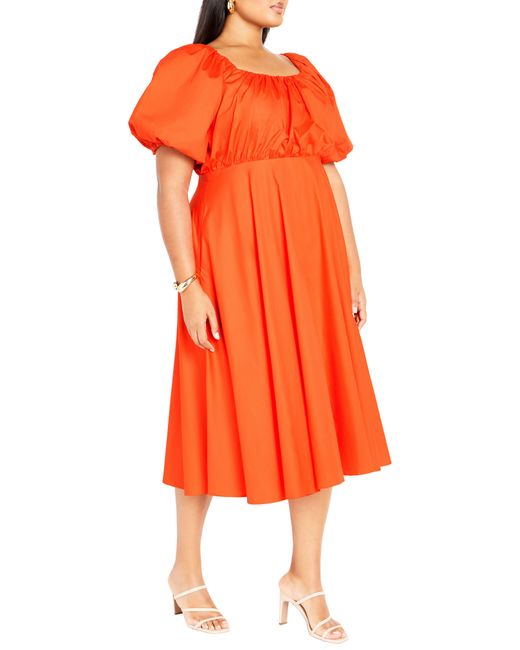 City Chic Orange Rosabella Puff Sleeve Midi Dress