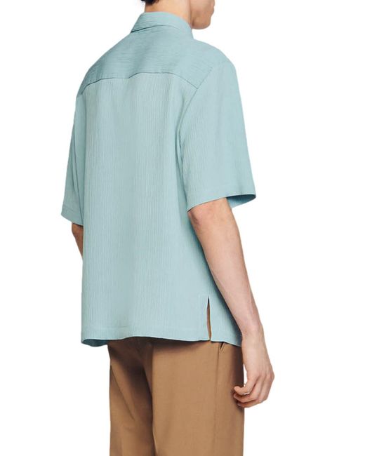 Sandro Blue New Pleated Short Sleeve Button-up Shirt for men