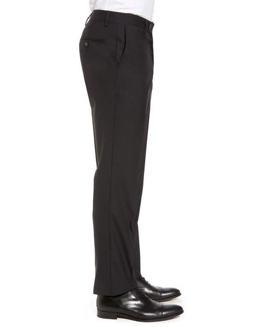 Berle Black Flat Front Stretch Solid Wool Trousers for men