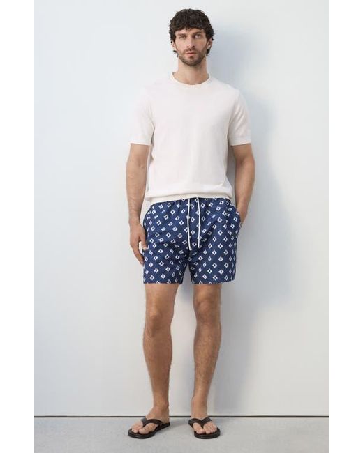 Mango Blue Print Swim Trunks for men