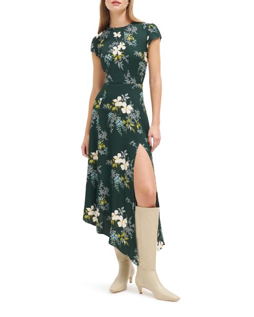Reformation Green Sanvi Floral Print Asymmetric Maxi Dress