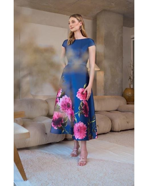 Kay Unger Blue Ina Belted Cocktail Dress