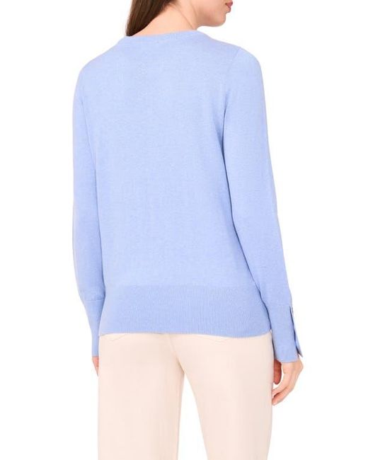 Halogen® Blue Button Cuff Crewneck Sweater