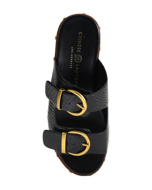 Chinese Laundry Black Surf's Up Croc Embossed Leather Sandal