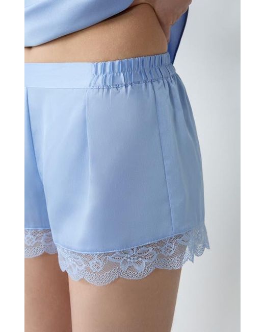 Etam Blue Desire Lace Trim Satin Tap Shorts