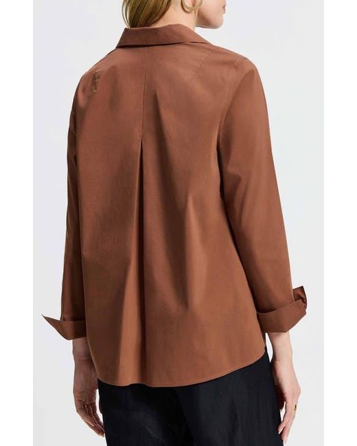 Foxcroft Brown Agnes Split Cuff Popover Blouse