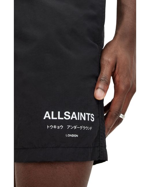 AllSaints Black Underground Logo Print Swim Trunks for men