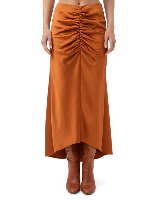 Trina Turk Orange Aspen Satin Ruched Midi Skirt