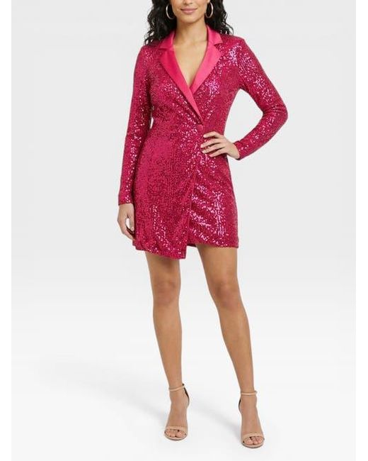 Rachel Roy Griffith Sequin Tuxedo Mini Dress in Red