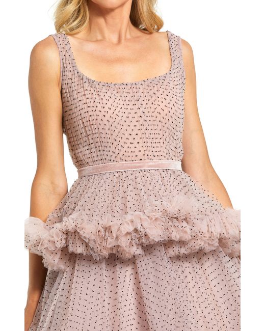 Mac Duggal Pink Dot Print Tiered Cocktail Midi Dress