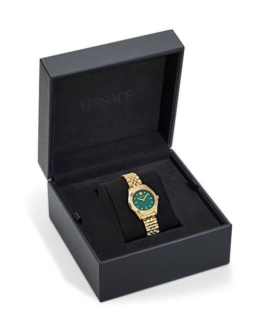 Versace Metallic Greca Time Diamond Bracelet Watch, 30Mm