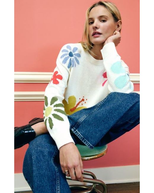 Rails Blue Zoey Floral Intarsia Cotton Blend Sweater