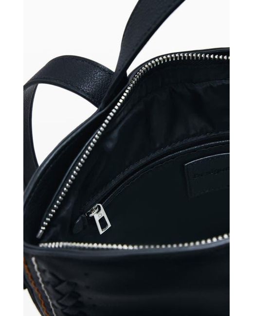 Desigual Blue Medium Decorative Stitch Faux Leather Backpack