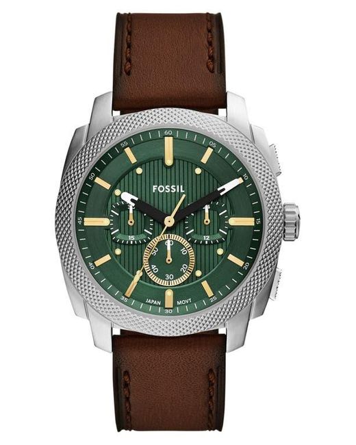 Fossil Green Machine Chronograph Leather Strap Watch, 44Mm for men