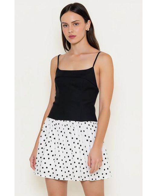Modenaire Black Spaghetti Strap Mini Dress With Polka Dot Pleated Skirt Contrast