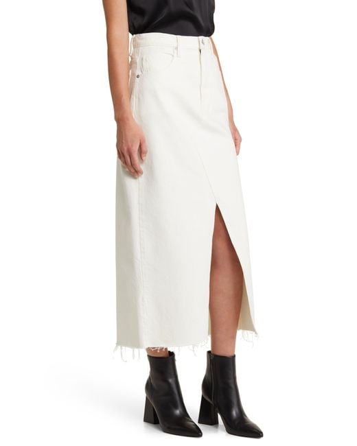 FRAME Natural Angled Seam Raw Hem Denim Midi Skirt
