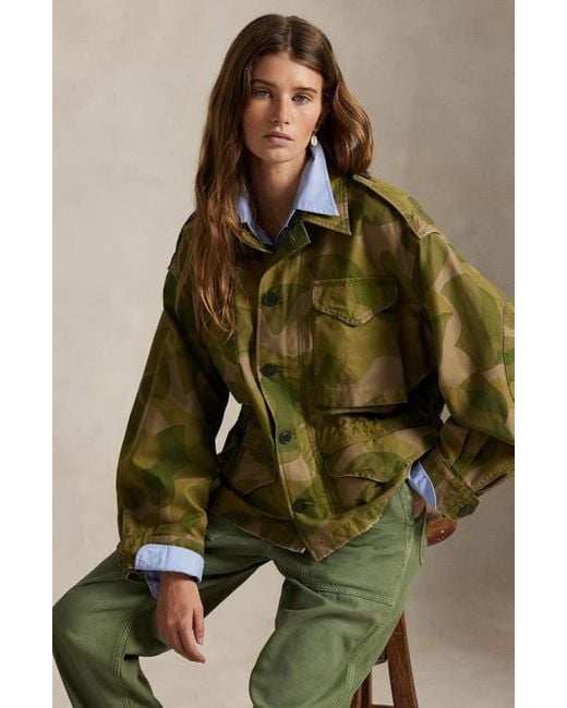 Polo Ralph Lauren Green Geo Print Cotton Twill Field Jacket