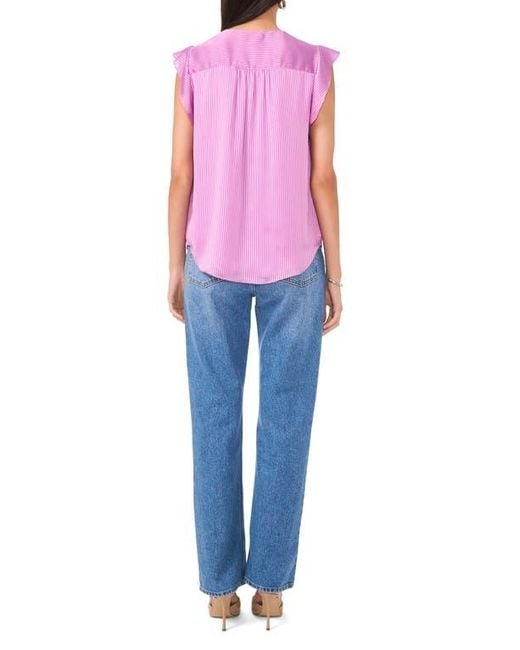 Vince Camuto Blue Tonal Satin Stripe Flutter Sleeve Top