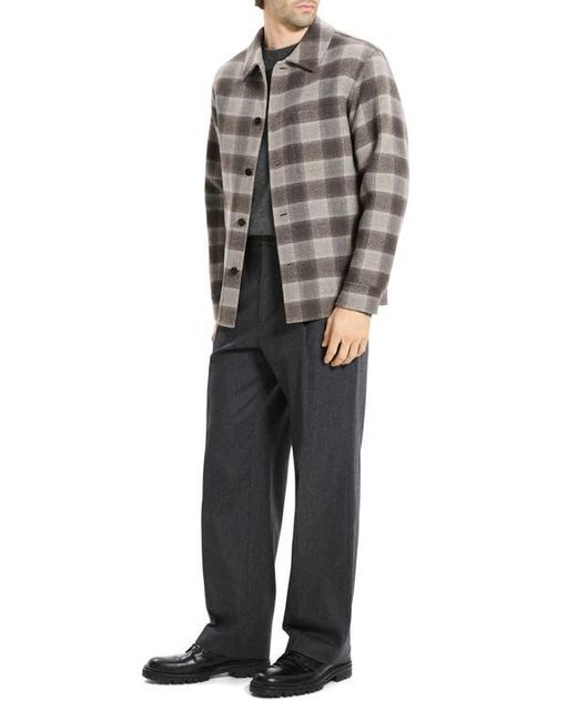 Theory Gray Plaid Wool & Cashmere Flannel Button-Up Shirt Jacket for men