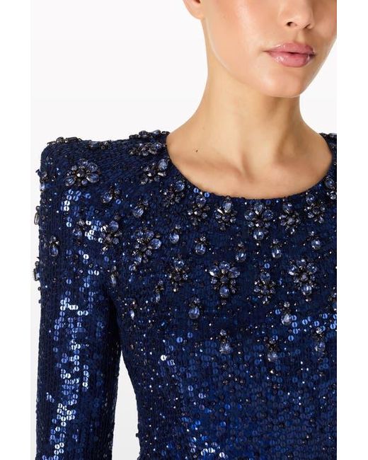 Jenny Packham Blue Georgia Sequined Long-Sleeve Gown