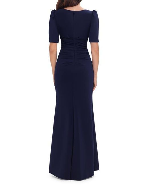 Xscape Evenings Blue Ruffle Puff Sleeve Gown