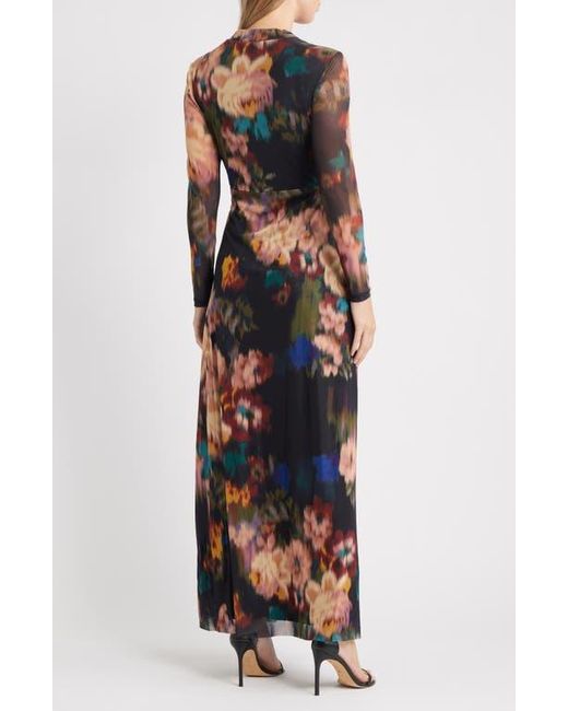 Anne Klein Blurred Floral Twist Front Long Sleeve Mesh Maxi Dress in Black | Lyst Anne Klein Blurred Floral Twist Front Long Sleeve Mesh Maxi Dress in Black | Lyst