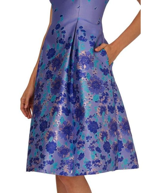 Adrianna Papell , Border Jacquard Dress, Blue Multi, 10 | Lyst
