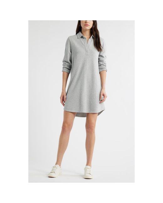 Caslon Women's Gray Long Sleeve French Terry Polo Dress