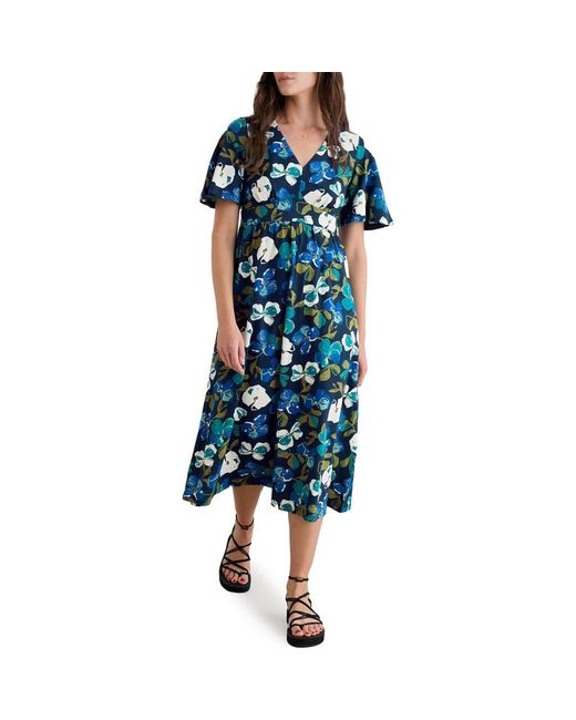 Seasalt Cornwall Blue Chateaux Floral Print Organic Cotton Midi Dress