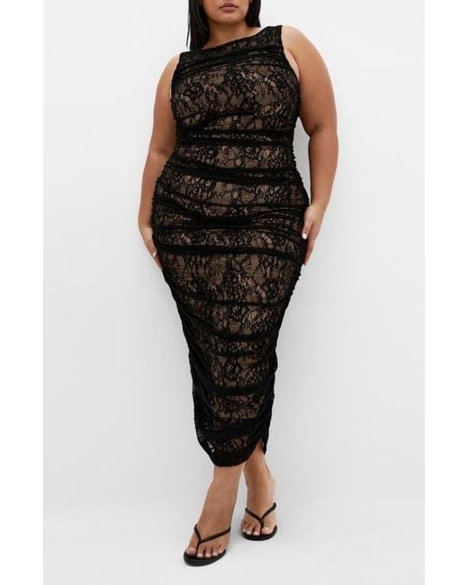 City Chic Ruched Lace Sheath Dress in Black | Lyst