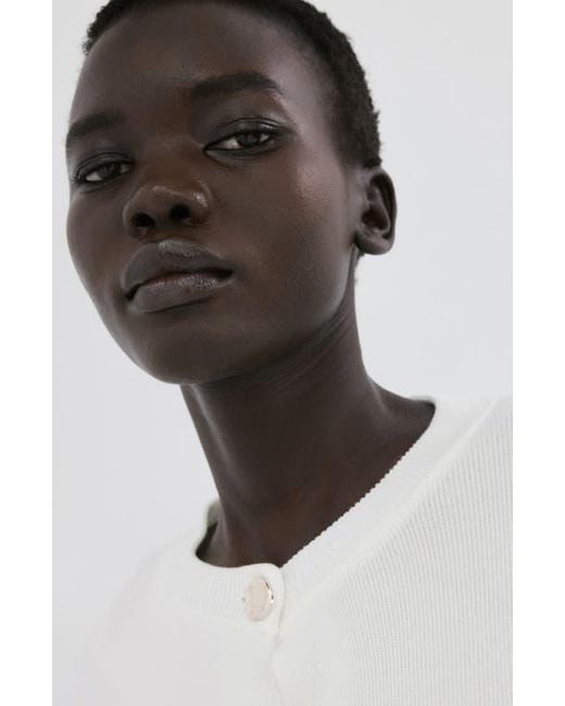 Mango White Front Button Cardigan